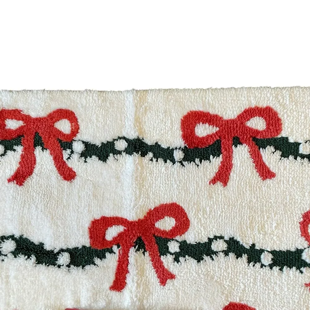 Kassaspa Christmas Bow Garland Bath Rug 21x34 White Red Green Christmas Holiday
